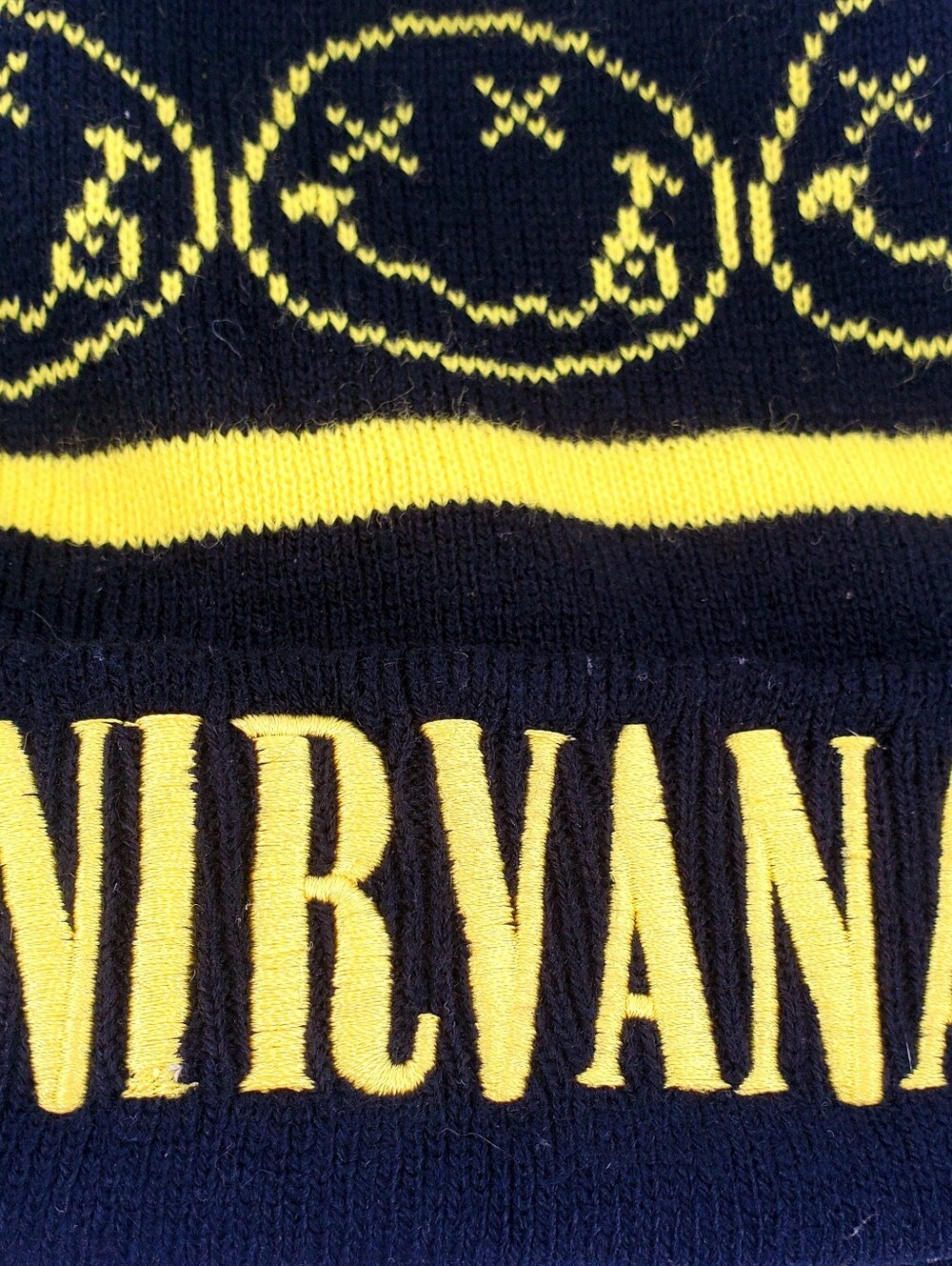 NIRVANA Beanie Hat With Smiley Faces Band Merch Knit Hat 2015 - Picture 2 of 9